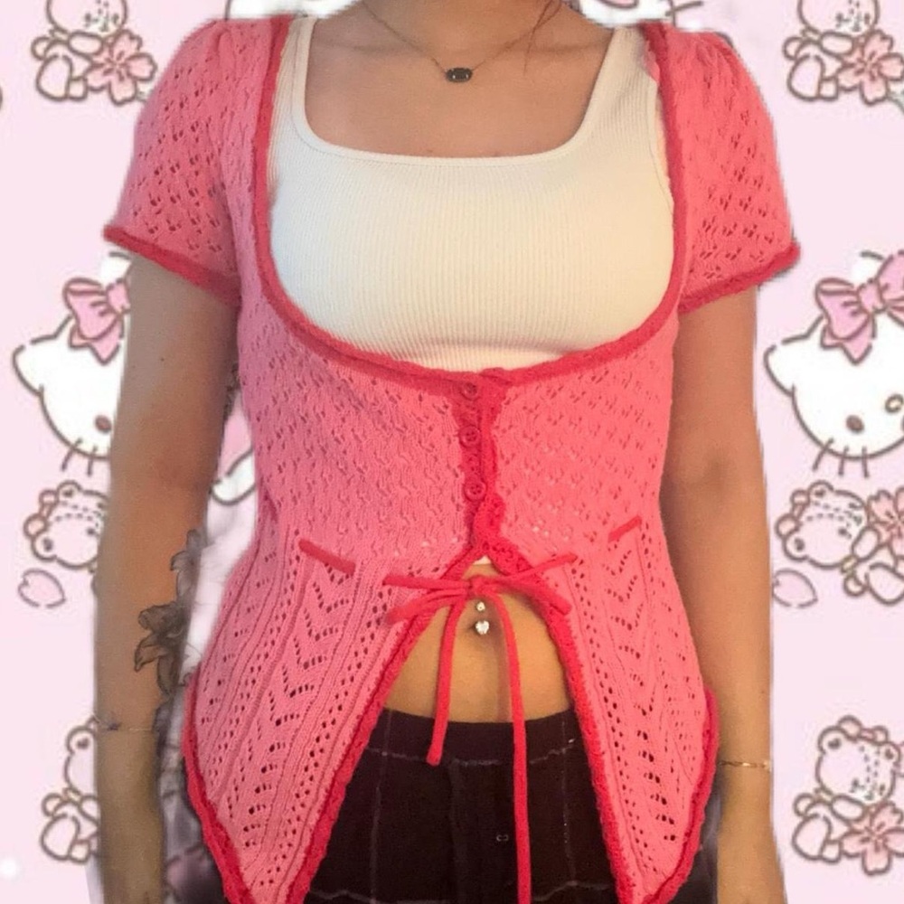 Pink and White Knit Cardigan